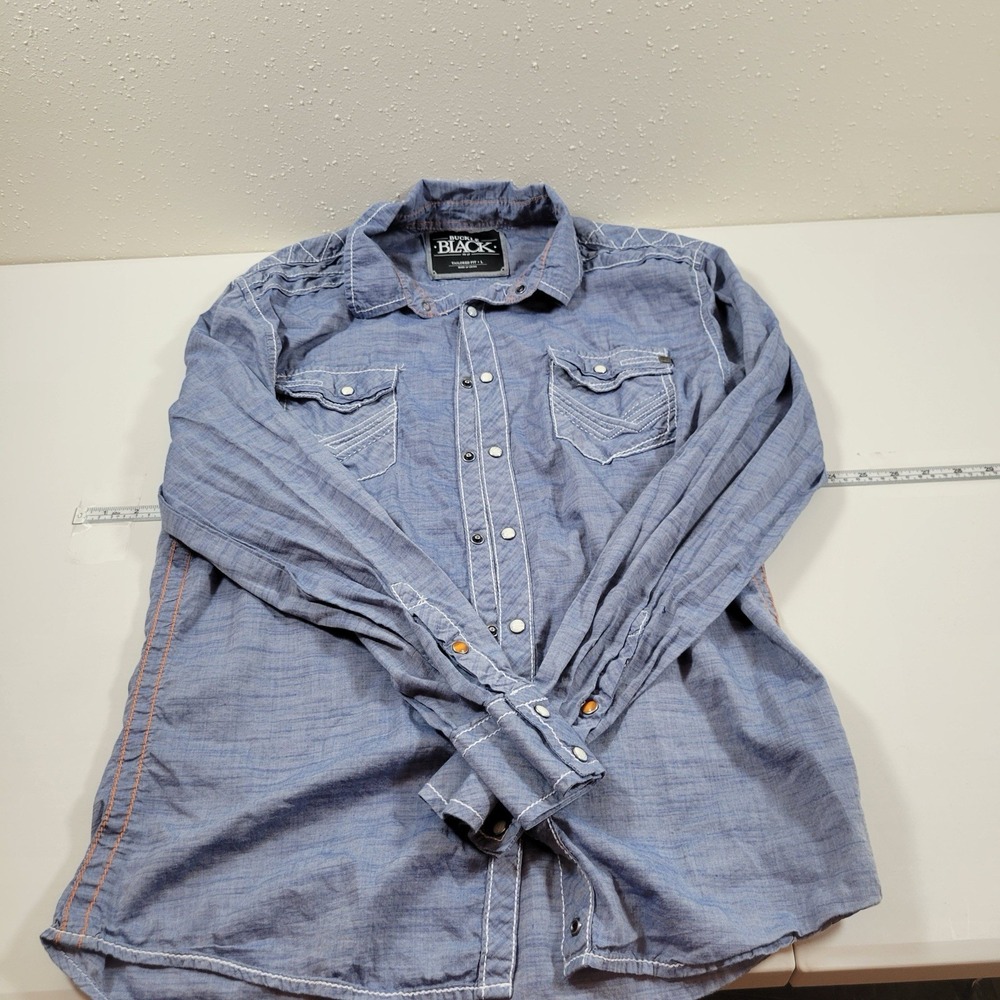 Buckle Black‎ Men's Tailored Fit Pearl Snaps Long Sleeve Size Large Denim